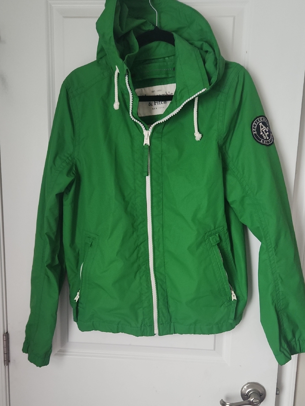 Abercrombie & Fitch Green Hooded Jacket with White Trim